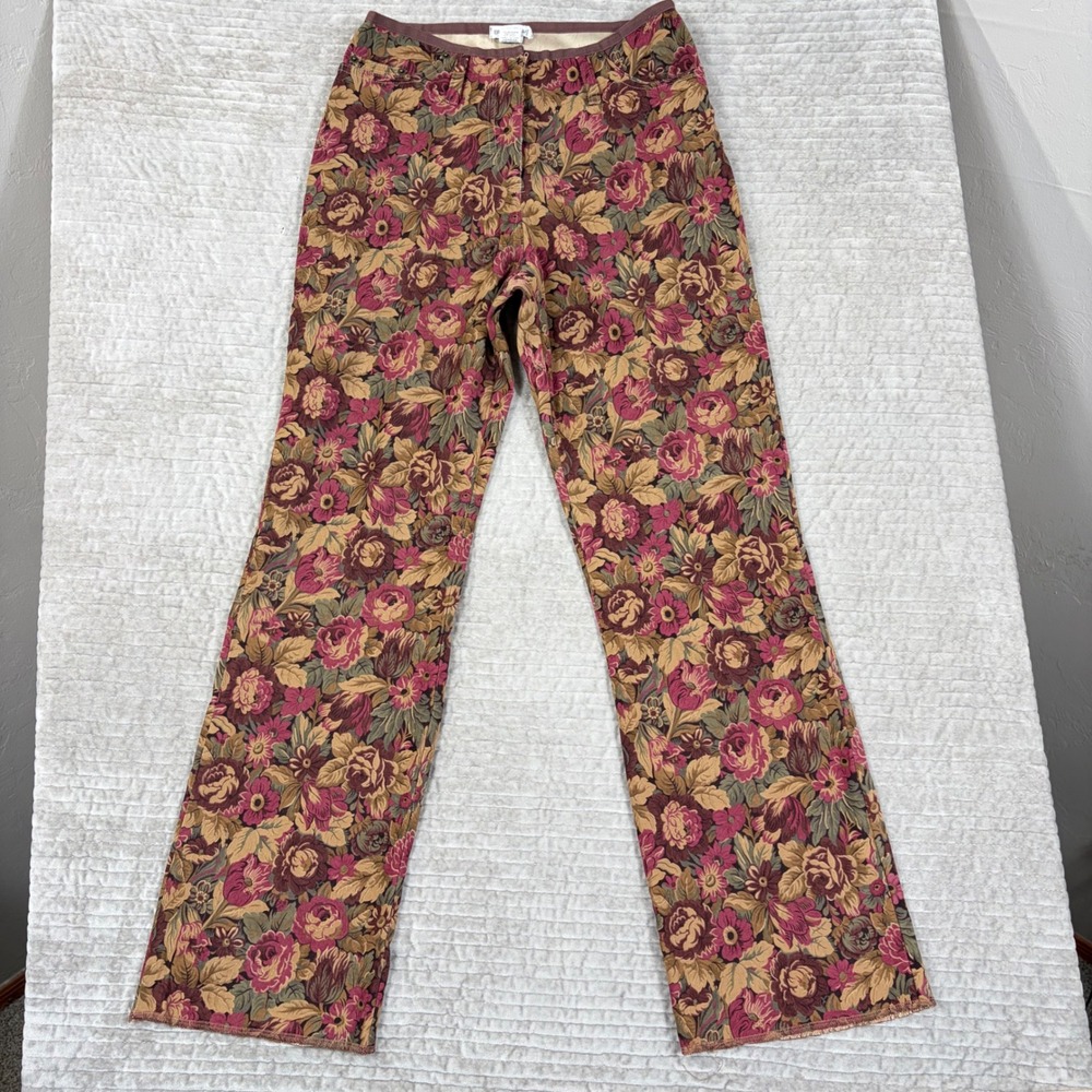 Eric Spencer Vintage Floral Tapestry Pants Burgundy Gold Size 8 Made in Canada